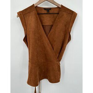 Banana Republic Vegan Suede Wrap Top Women Medium Brown Sleeveless Western